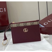 Gucci GG Marmont zip key pouch 837966 Gucci Rosso Ancora red leather and beige and dark brown GG Supreme 2025
