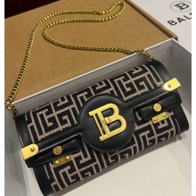 Balmain B-Buzz Pouch 23 in monogrammed jacquard canvas and leather black 2025
