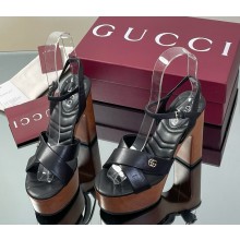 Gucci Women's platform sandal 835313 Black leather heel 13cm 2025