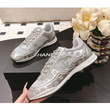 Chanel women/men sneaker calfskin & mesh silver 2025
