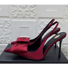 Saint Laurent heel 10cm silk slingback pumps burgundy 2025