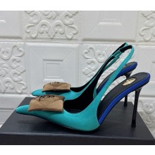 Saint Laurent heel 10cm silk slingback pumps blue 2025