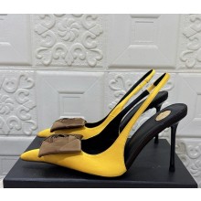 Saint Laurent heel 10cm silk slingback pumps yellow 2025