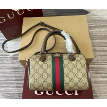 Gucci Ophidia small boston bag 841294 Beige and dark brown GG Monogram coated fabric Brown leather trim 2025