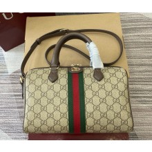 Gucci Ophidia medium boston bag 836825 Beige and dark brown GG Monogram coated fabric brown leather trim 2025