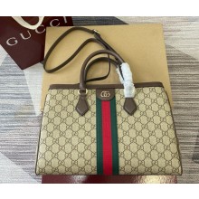 Gucci Ophidia medium tote bag 836839 Beige and dark brown GG Monogram coated fabric brown leather trim 2025