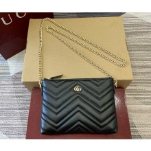Gucci GG Marmont pochette with chain 837742 Black matelassé chevron leather 2025