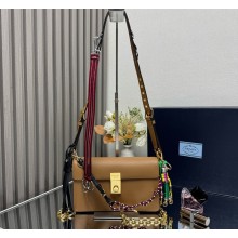 Prada Soft Sound small leather shoulder bag with charms 1BD379 Caramel 2025