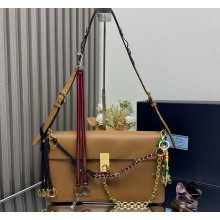 Prada Soft Sound large leather shoulder bag with charms 1BD378 Caramel 2024
