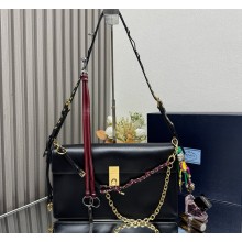 Prada Soft Sound large leather shoulder bag with charms 1BD378 black 2024