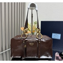 Prada Dangle medium leather top-handle bag 1BB138 Dark Brown 2025