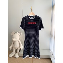 miu miu Bouclé cotton crew-neck mini-dress blue/white 2023