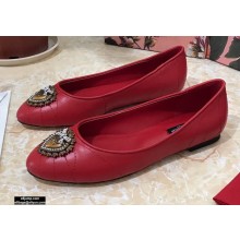 Dolce & Gabbana Leather Devotion Flats Slippers Red 2021