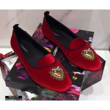 Dolce & Gabbana Velvet Devotion Loafers Slippers Red 2021
