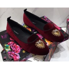 Dolce & Gabbana Velvet Devotion Loafers Slippers Burgundy 2021