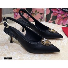 Dolce & Gabbana Heel 6.5cm Quilted Leather Devotion Slingbacks Black 2021