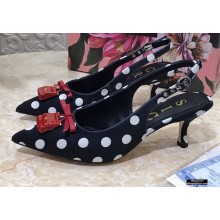 Dolce & Gabbana Heel 6.5cm Leather Dot Print Sicily Slingbacks Black 2021
