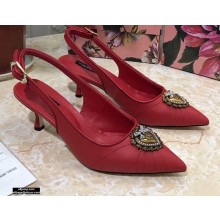 Dolce & Gabbana Heel 6.5cm Quilted Leather Devotion Slingbacks Red 2021