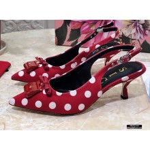 Dolce & Gabbana Heel 6.5cm Leather Dot Print Sicily Slingbacks Red 2021