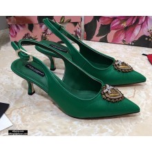 Dolce & Gabbana Heel 6.5cm Quilted Leather Devotion Slingbacks Green 2021
