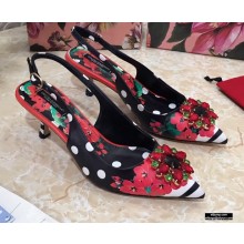 Dolce & Gabbana Heel 6.5cm Leather Print Slingbacks with Crystal Flower 03 2021