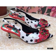 Dolce & Gabbana Heel 6.5cm Leather Print Slingbacks with Crystal Flower 04 2021