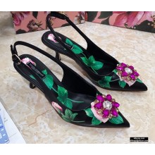 Dolce & Gabbana Heel 6.5cm Leather Print Slingbacks with Crystal Flower 01 2021