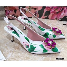 Dolce & Gabbana Heel 6.5cm Leather Print Slingbacks with Crystal Flower 02 2021