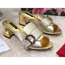 Dolce & Gabbana Heel 6.5cm Leather Sliders Gold With Baroque D&G Logo 2021