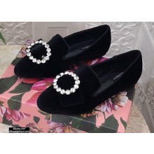 Dolce & Gabbana Velvet Crystals Loafers Slippers Black 2021