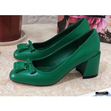 Dolce & Gabbana Block Heel 6.5cm Leather Sicily Pumps Green 2021