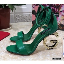 Dolce & Gabbana Heel 10.5cm Leather Sandals Green with Baroque D&G Heel 2021