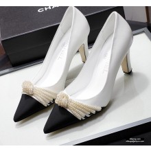 Chanel Heel 7.5cm Pearl Bow Grosgrain Pumps G36391 White 2021