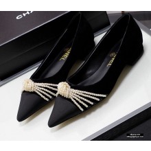 Chanel Heel 2cm Pearl Bow Grosgrain Ballerinas Suede Black 2021
