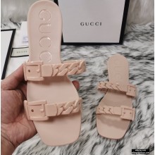 Gucci Rubber Chain Slide Sandals 624731 Nude Pink