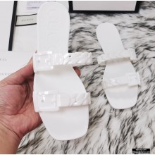 Gucci Rubber Chain Slide Sandals 624731 White