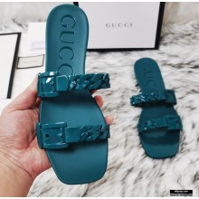 Gucci Rubber Chain Slide Sandals 624731 Dark Green