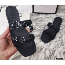 Gucci Rubber Chain Slide Sandals 624731 Black