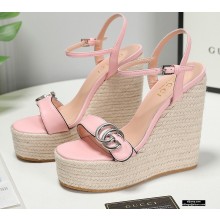 Gucci Platform Wedge Sandals with Double G Pink