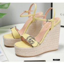 Gucci Platform Wedge Sandals with Double G Yellow