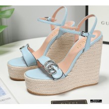 Gucci Platform Wedge Sandals with Double G Blue