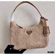 Prada Shearling Re-Edition 2000 Nylon Mini Hobo Bag 1NE515 Beige 2021