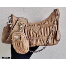 Prada Re-Edition 2005 Gaufré Embossed Leather Shoulder Hobo Bag 1BH204 Beige 2021