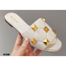 Valentino Quilted Calfskin Roman Stud Slide Sandals White 2021