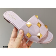 Valentino Quilted Calfskin Roman Stud Slide Sandals Pale Pink 2021