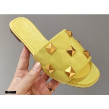 Valentino Quilted Calfskin Roman Stud Slide Sandals Yellow 2021