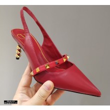 Valentino Sculpted Heel 7cm Rockstud Slingback Pumps Red 2021