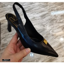 Valentino Heel 6.5cm Calfskin Roman Maxi Stud Slingback Pumps Black 2021
