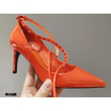 Valentino Heel 8cm Rockstud Slingback Pumps with Removable Strap Patent Orange 2021