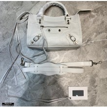 Balenciaga Classic City Mini Bag Crocodile Embossed Calfskin White/Silver